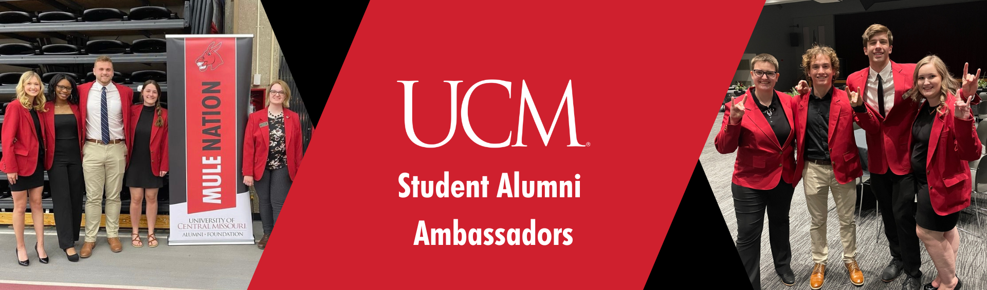 Two photos with groups of UCM Student Alumni Ambassadors