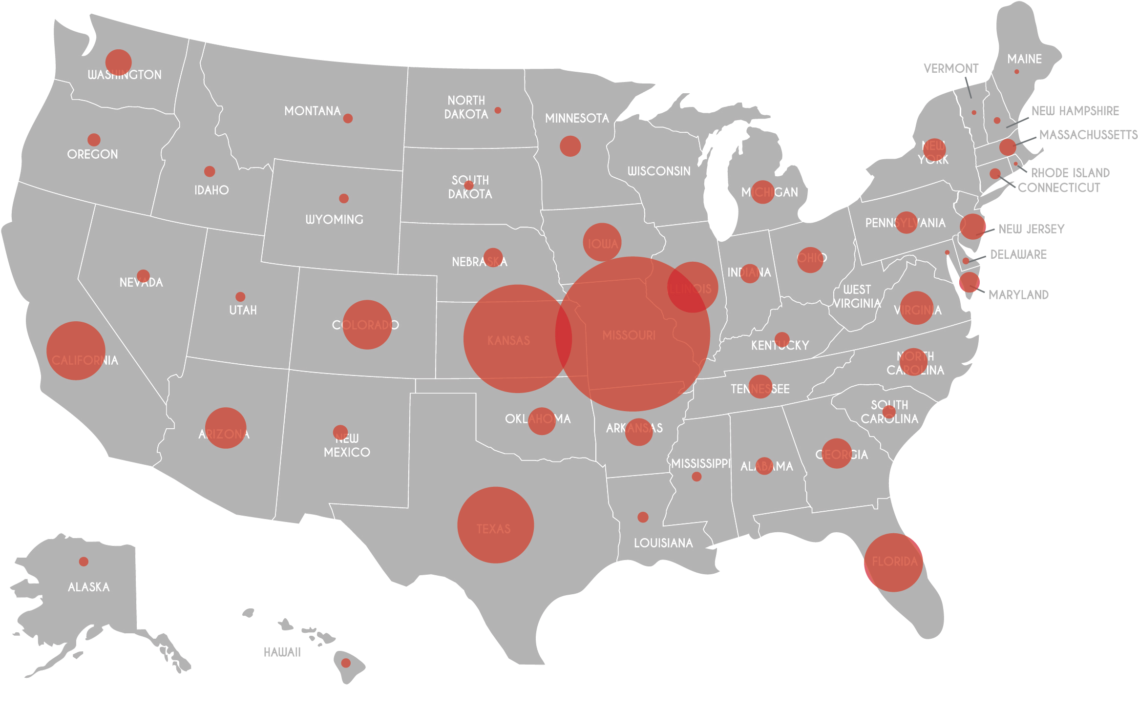 Heat map of alumni across USA